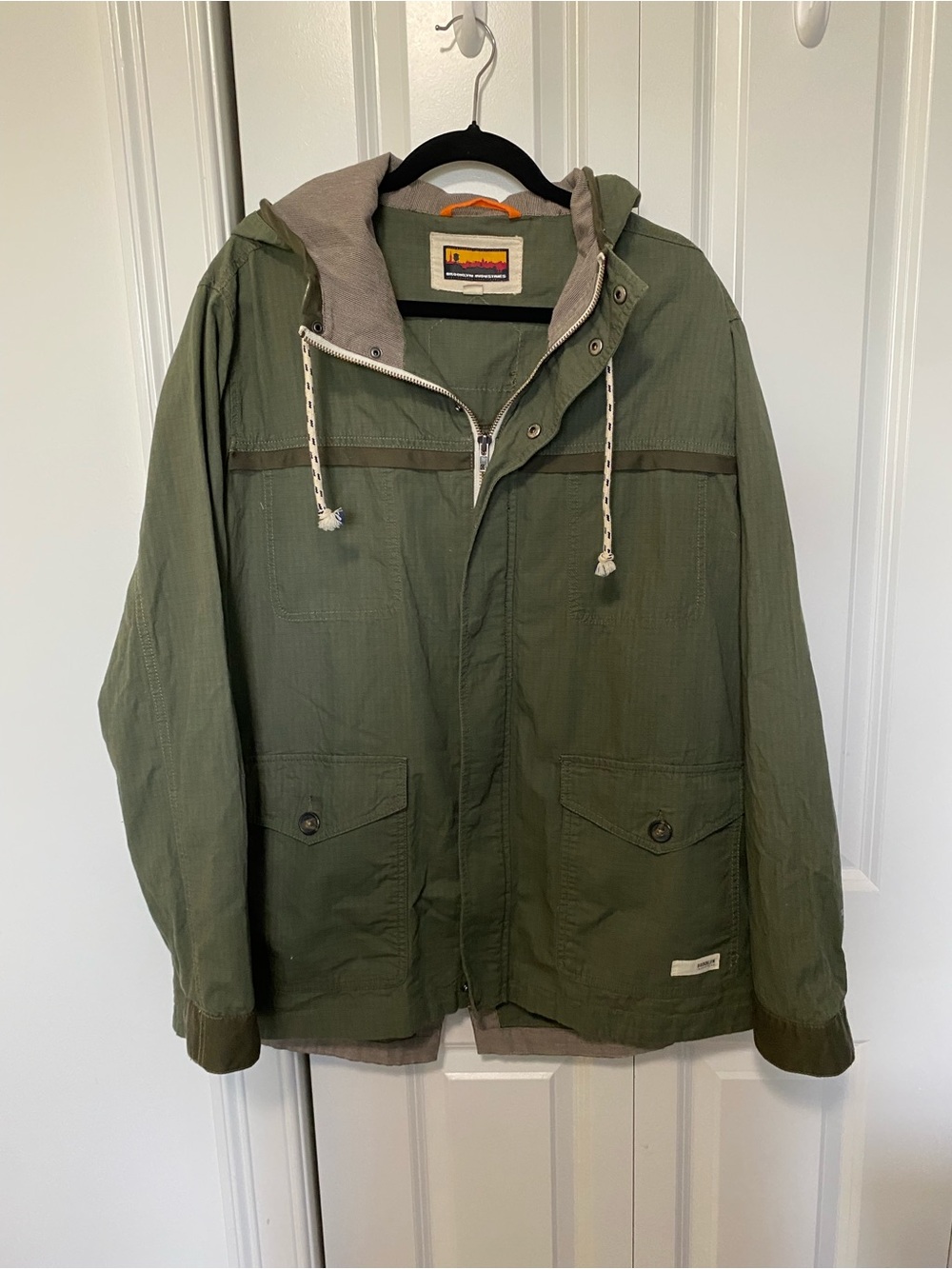 Brooklyn Industries Olive Green Hooded Field Utility Rip Stop Jacket